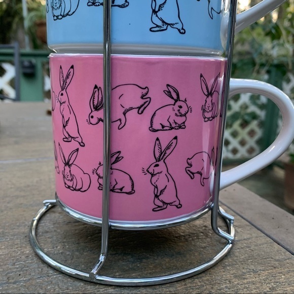 NWT Multicolored Rabbit Stackable 4 Mugs + Holder - Picture 2 of 11